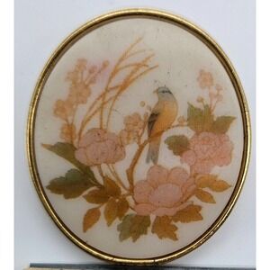 Vintage TRIFARI Bird‎ Floral Round Brooch Pin Gold Tone Nature Lover Cottagecore